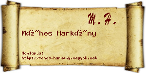Méhes Harkány névjegykártya